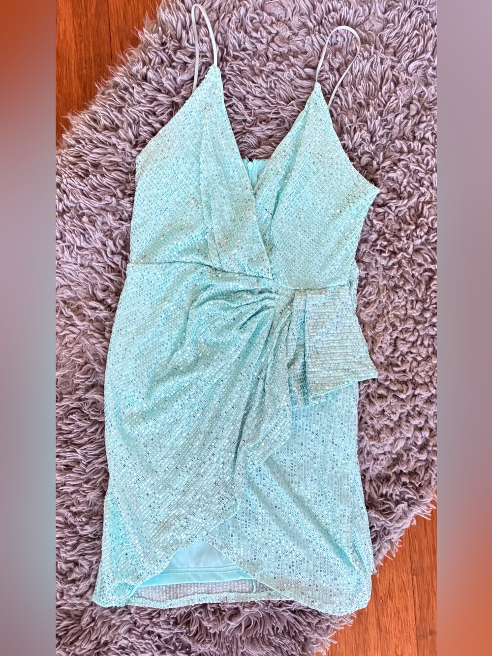 Sparkly Seafoam Dress Sequin Wrap Look Cocktail Wedding Guest Jr L 
DoubleCrazy
